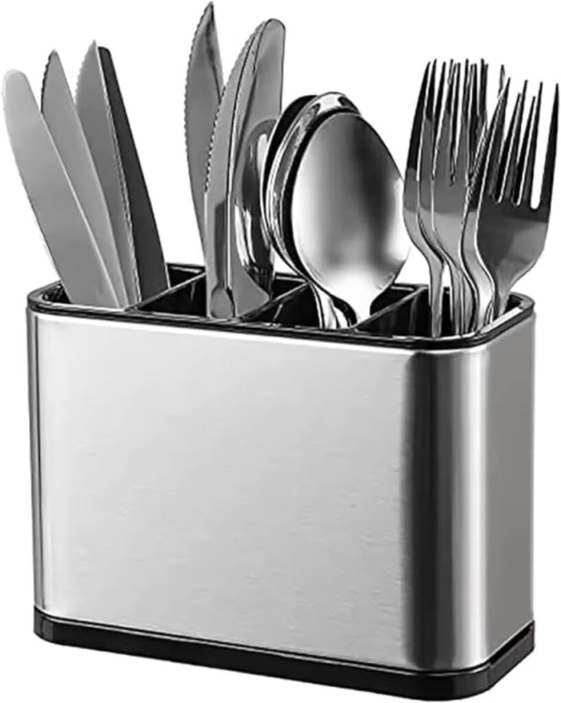 Escorredor Porta Talheres Aço Inox 4 Divisórias Organizador Pia