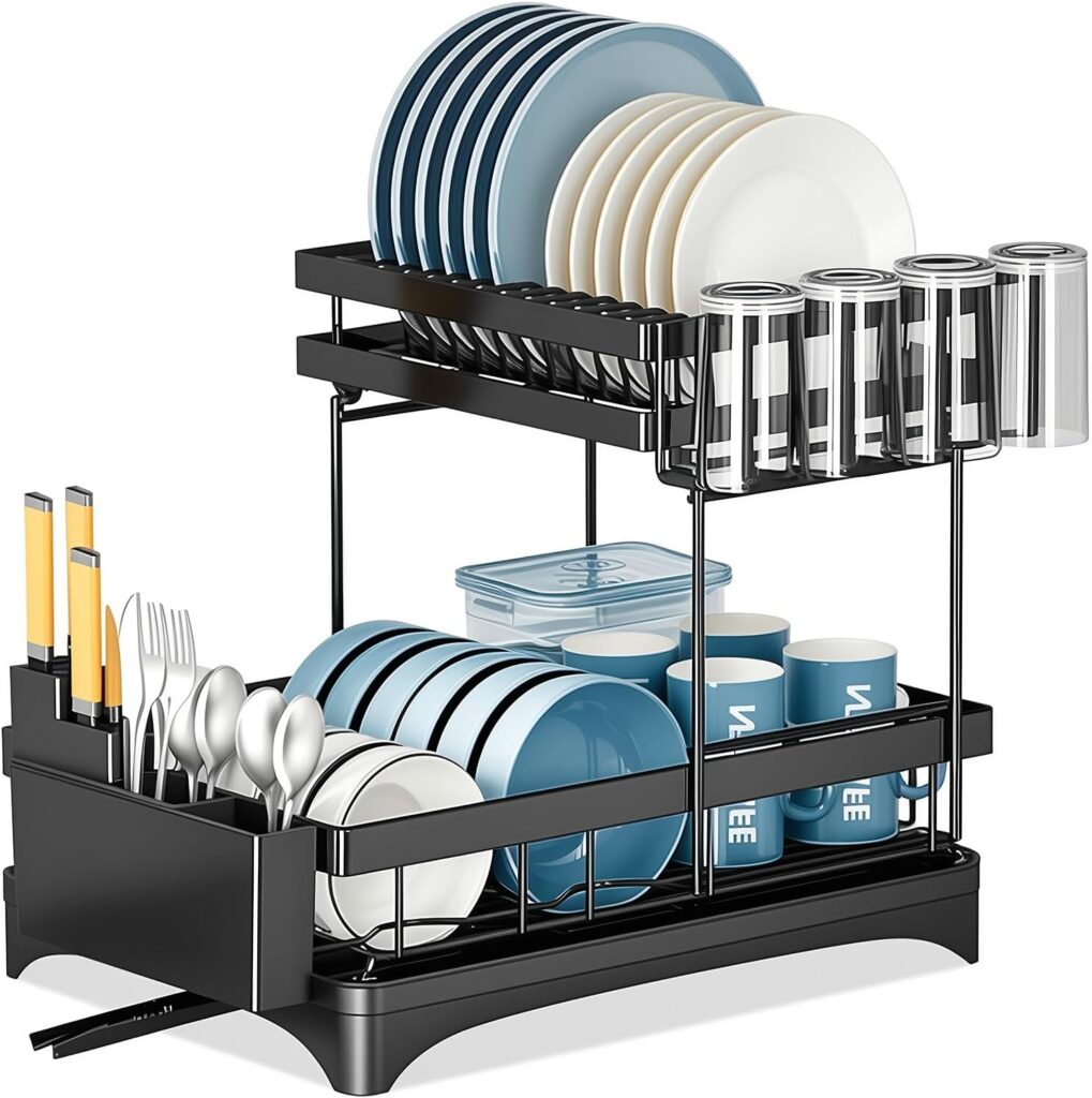 Escorredor de Louça Inox 2 Andares Organizador de Cozinha Preto