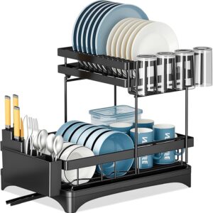 Escorredor de Louça Inox 2 Andares Organizador de Cozinha Preto