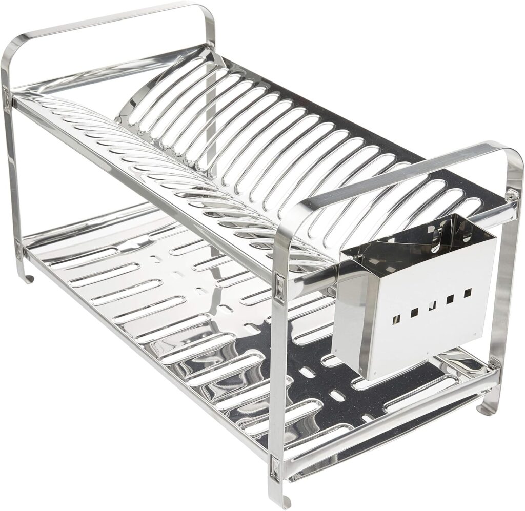 Escorredor Mak Inox 20 Pratos com Porta Talheres em Aço Inox