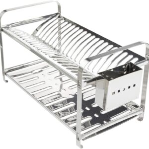 Escorredor Mak Inox 20 Pratos com Porta Talheres em Aço Inox